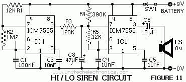 NE-555 Hi/Lo Siren Circuit