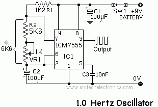 NE555 1 Hz Oscillator
