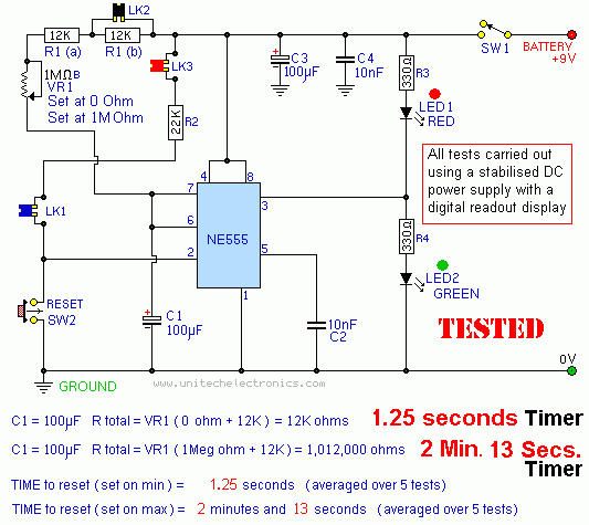 NE-555 2 minute timer